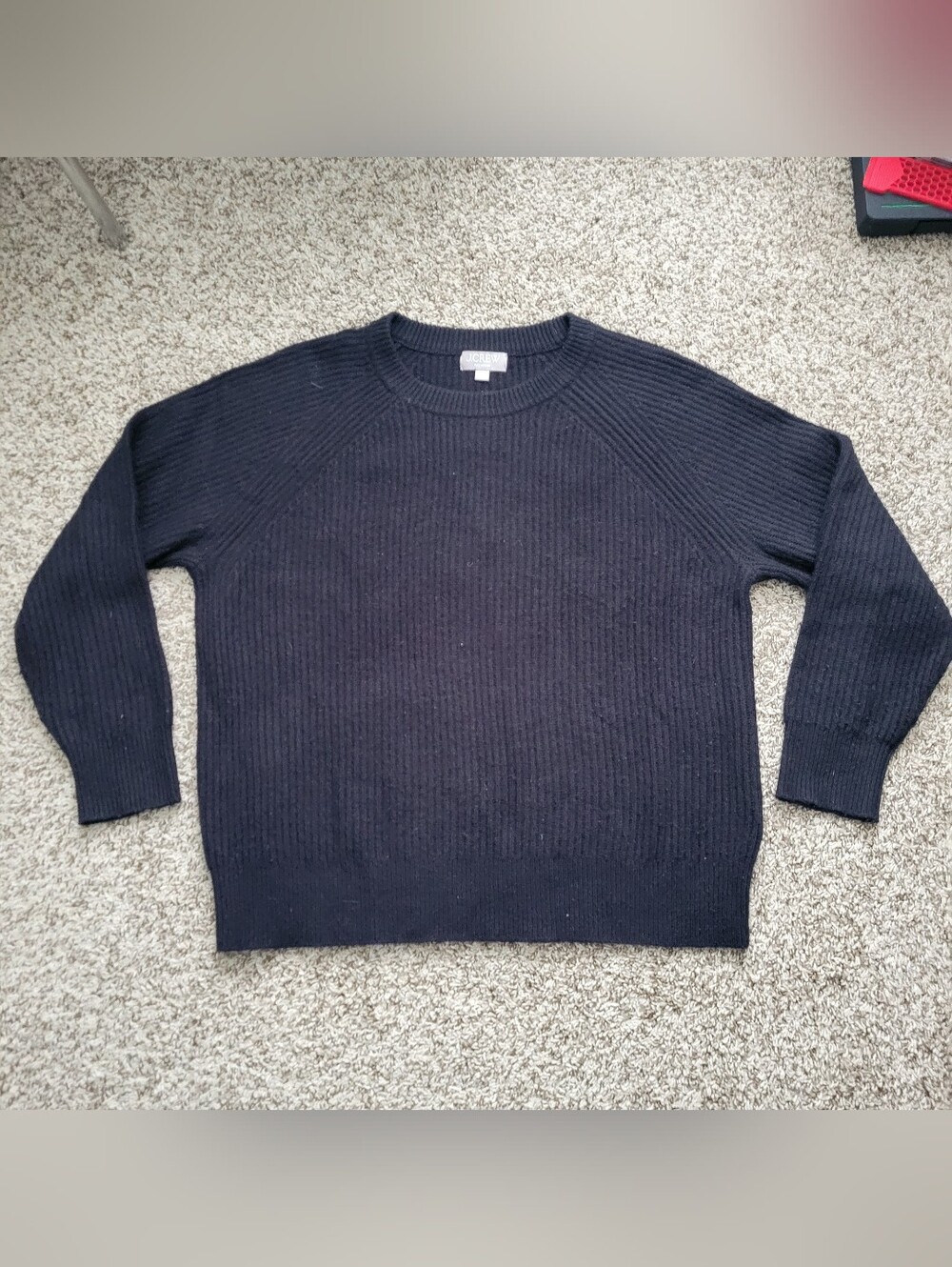 J. Crew Ribbed 100% Cashmere Oversized Crewneck Sweater Black Crew Size Small